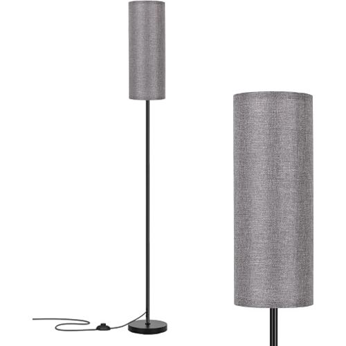 FRIDEKO HOME Grey Shade Floor Lamp, Simple Design with Foot Pedal Switch, Small Tall Lamps for Living Room Bedroom Office, Corner Floor Stand Light with Black Pole Lamp (No Bulb/No Remote)