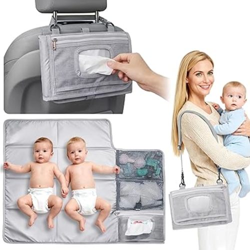 Large Portable Diaper Changing Pad - Waterproof Foldable Baby Travel Changing Mat with Storage Pockets & Wipes Bag, Lightweight, One-Hand Fold, Crossbody Strap for Parents,Infant Travel Station Kit