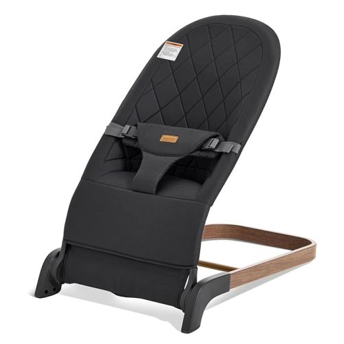 Foldable Baby Bouncer, Baby Seat with 3 Adjustable Heights, Portable Newborn Rocker, Ergonomic Bouncy Seat for Natural Bounce, Bouncer for Babies 0-6 Months, Soft Cotton (Charcoal Gray)