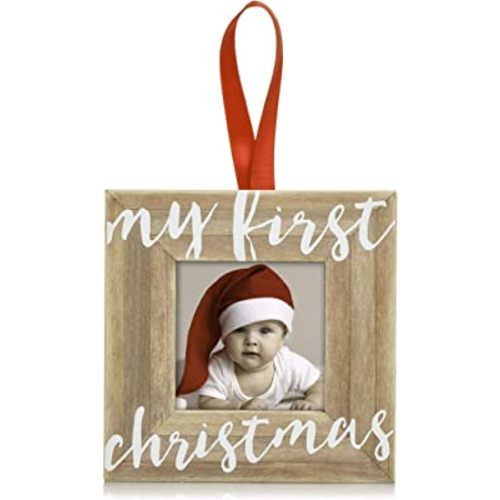 Pearhead Baby’s First Christmas Wooden Picture Frame Ornament, for Expecting Parents, Rustic Holiday Ornament