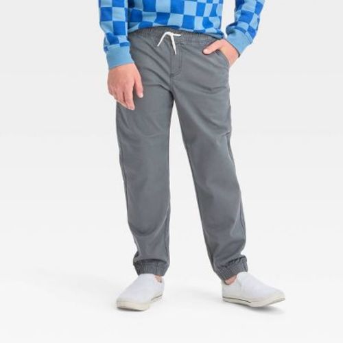 Boys' Stretch Woven Jogger Pull-On Pants - Cat & Jack™ Gray 18: Midweight, Elastic Waist, Tapered Leg