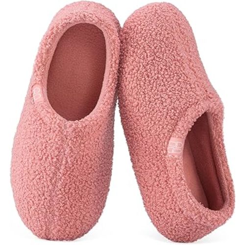 HomeTop Women's Fuzzy Curly Fur Memory Foam Loafer Slippers with Polar Fleece Lining