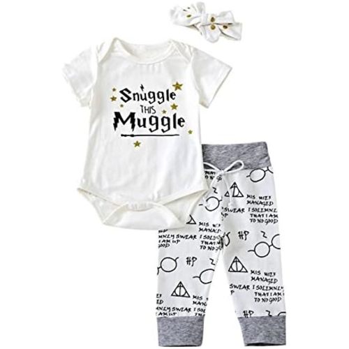 Miwear Baby Boys Girls Short Sleeve Romper + Long Pants + Headband Outfits