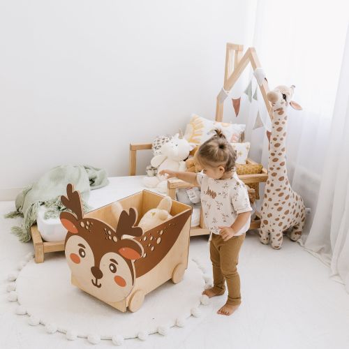 Toys Storage Box with wheels, Toddler Nursery Decor, Montessori furniture, Kids playroom, Toy Chest on Casters, Baby First Christmas gift