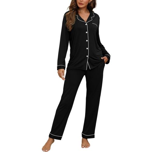 ZMJ Womens Pajamas Sets 2 Piece Long Sleeve and Pant Pj Sets Button Up Sleepwear