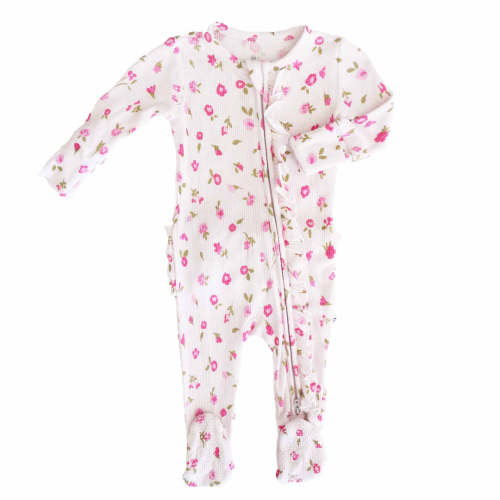 Penny's Posies Bamboo Waffle Ruffle Zipper Footie