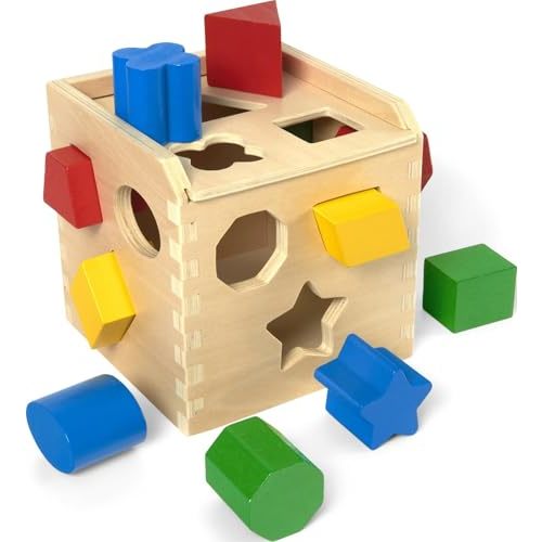 Melissa & Doug Shape Sorting Cube - Classic Wooden Toy With 12 Shapes