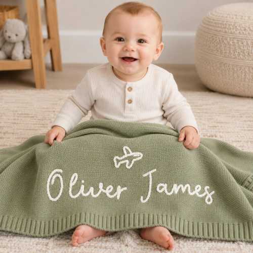Personalized Knitted Baby Blanket with Name, Knit Baby Blanket with Name, Newborn Keepsake, Baby Shower Gift, Grandma Gift