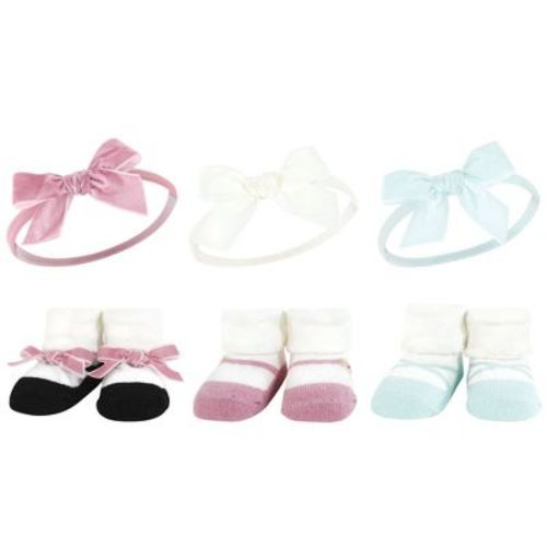 Hudson Baby Infant Girl Headband and Socks Giftset, Blush Mint, One Size