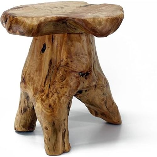 WELLAND Natural Cedar Stump Stool, 14" End Table, Live Edge Side Table, Plant Stand, Small Nightstand, Mushroom Stool for Living Room, Bedroom, Patio, Garden