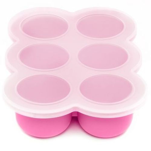 WeeSprout Silicone Baby Food Freezer Tray with Clip-on Lid (Bright Pink, Six 3 Ounce Sections)
