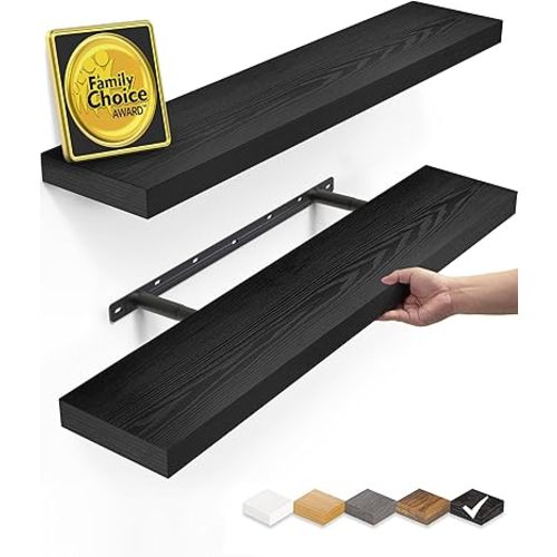 BAYKA Floating Shelves for Wall, 22.5 inches Black Wall Shelves for Bathroom, Bedroom, Living Room, Kitchen & Book, Hanging Display Decor Organizer Shelf with 22 lbs Capacity