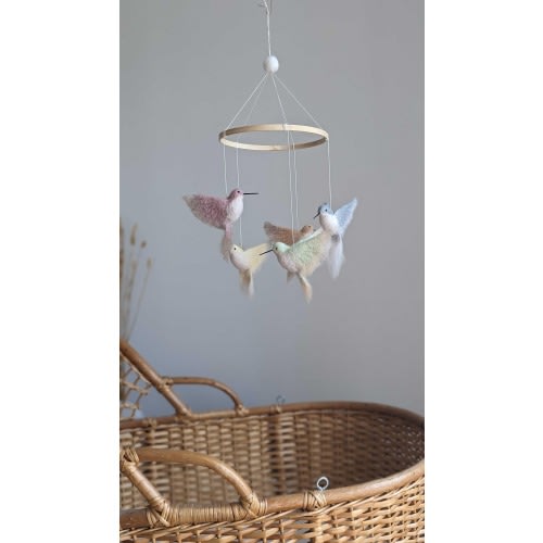 Personalized Hummingbird Baby Mobile: Pastel Rainbow Wool Nursery Decor