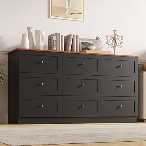 9 Drawer Dresser, 59" Wide Dresser for Bedroom, Modern Large Chest of Drawers, TV Stand for 65 inch, Storage Organizer with Metal Handles for Bedroom, Living Room, Hallway