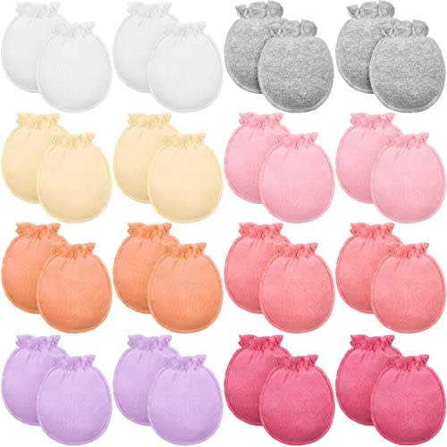 16 Pairs Newborn Baby Cotton Mittens No Scratch Gloves Unisex Newborn Mittens for baby Boys Girls 0-6 Months