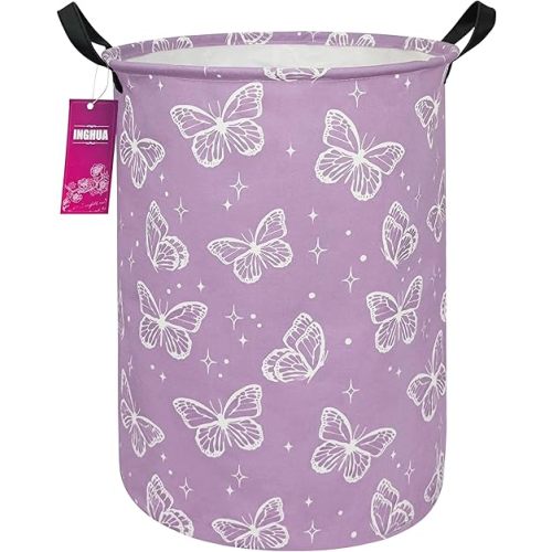 Laundry Hamper Large Canvas Fabric Lightweight Storage Basket/Toy Organizer/Dirty Clothes Collapsible Waterproof for College Dorms, Boys and Girls Bedroom,Bathroom(butterfly)