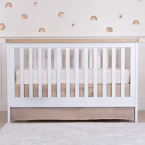 Brown Crib Skirt Neutral, Baby Crib Skirt Girl Boy, 52"x28" with 15" Drop Crib Bedskirt, Cotton Bed Skirt, Oeko TEX Certified Cribs Dust Ruffle, Crib's Accessories Boy Girl (Brown Bedskirt)