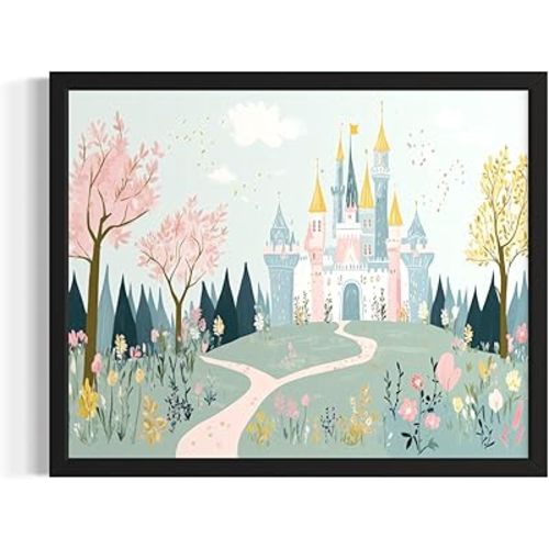 Princess Castle Unframed Wall Art Print Poster, Children Nursery Boy Girls Kids Paitnings for Bedroom Playroom Study Room Decor 201 (Princess Castle, 14"L x 11"W, Unframed)