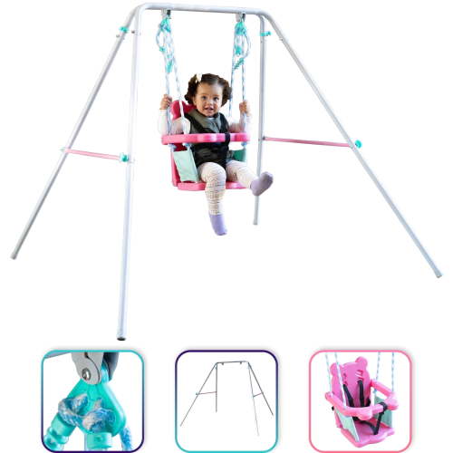 Sportspower Toddler Metal Swing with Safety Harness, Foldable Frame