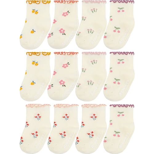 Aroveea Toddler Socks Non Slip Grip Ankle Baby 12 Pack for Kids Boys Girls | Soft combed cotton; safety silicone on bottom; machine washable; fits 6M to 7Y children indoor outdoor play all season