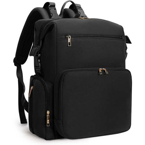Diaper Bag Backpack for Mom/Dad with Changing Pad, Multi-Function Neoprene Large Newborn Baby Maternity Bags Travel Tote with Insulated Pockets Black