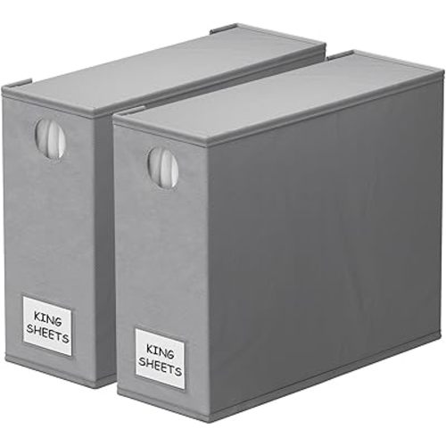 SpaceAid 2 Pack Bed Sheet Organizers and Storage, Foldable Sheet Organizer for Linen Closet, Sheets Set Folder Keeper with Window XL (Queen & King Size) Organizing Bedding Container, Gray
