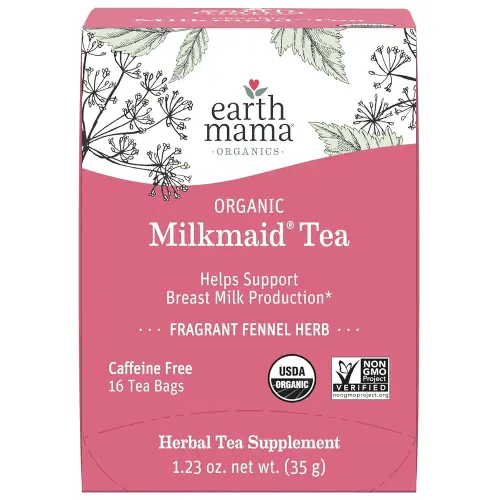 Earth Mama Organic Milkmaid® Tea | Lactation Support Herbal Tea Bags for Breastfeeding, Decaf Lactation Supplement for Increased Breast Milk Production, With Milk Thistle & Fenugreek (16 Count)