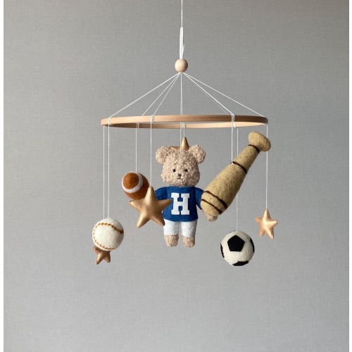 Baby Vintage Nursery mobile,  Football Teddy Bear mobile, Soccer bear mobile, sports nursery decor, Baby boy shower Gift idea, new mom gift.