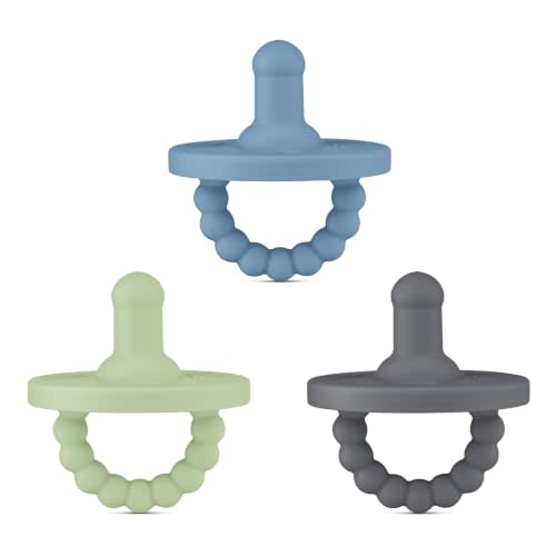 Ryan & Rose Cutie PAT 3 Pack Baby Pacifiers Teether Teething Ring Binky (Prep, Round Original)