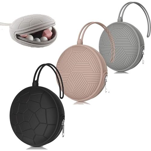 Smlpuame 3 Pack Pacifier Holder Case,Silicone Portable Pacifier Cover Pouch Bag for Diaper Bags Baby Carriage,Pacifier Storage Container Box,Easy to Clean,(Blush+Black+Grey)