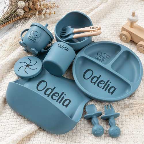 Engraved Silicone Baby Weaning Set, Custom Feeding Set with Name, Personalized Weaning Set, Toddler Bowl & Bib, Baby Plate, Baby Shower Gift