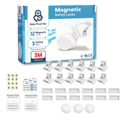 Pack of 12 Magnetic Cabinet Locks for Child Safety with 3 Keys, 3M Adhesive Easy Installation, Baby Proofing Magnetic Locks for Cabinets and Drawers(12 Locks + 3 Keys)