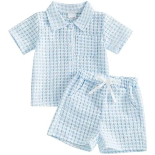 BemeyourBBs Toddler Baby Boy Summer Clothes Button Down Shirt Tops and Shorts Set, 12-18 Months