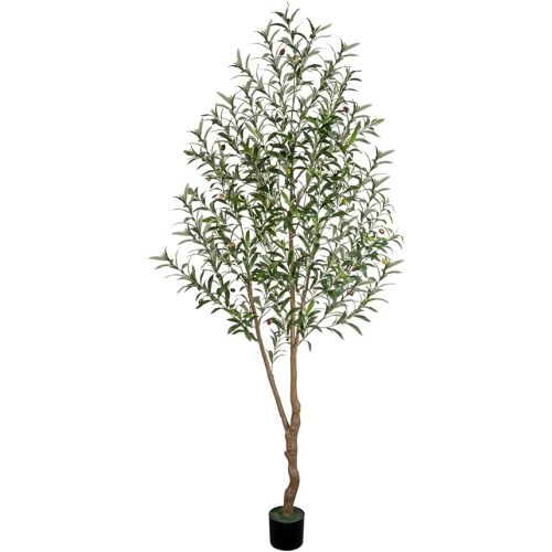 7FT Olive Tree Artificial Indoor, 84in Tall Faux Olive Tree with Pot, Fake Potted Tree with Fruits for Home Office Decor