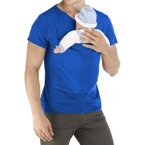 Lureza Mens Kangaroo Shirt V Neck Short Sleeve Baby Carrier T-Shirt for Dad, Skin to Skin Dad Shirt with Pouch for Newborn Bonding and Comfort