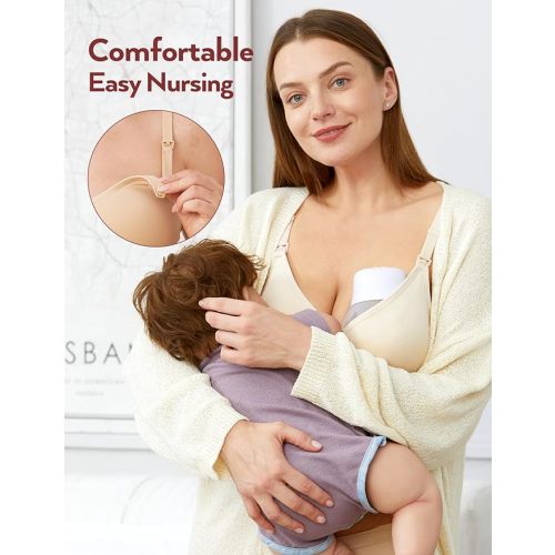 HOFISH Maternity Nursing Bras for Breastfeeding, 3 Pack Pregnancy Deep V Neck Wireless Bra with Extenders & Clips