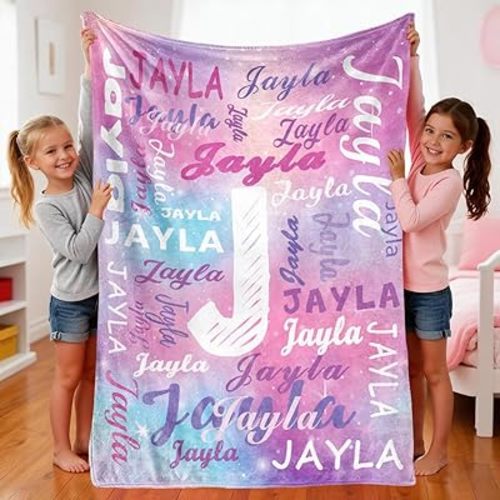 Novgarden Ships Next Day-Personalized Blankets for Girls, Custom Blanket with Name for Teen Boys, Printed in USA, Flannel Throw Initial Name Blanket Easter Gifts for Kids Adult (Multi-Color 2)