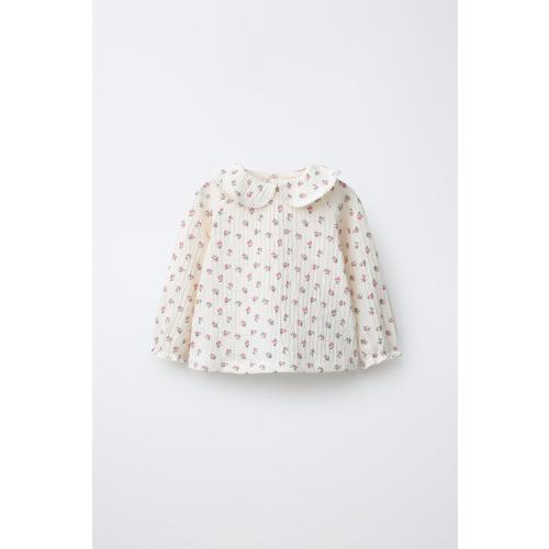 TEXTURED FLORAL T-SHIRT - Ecru | ZARA United States