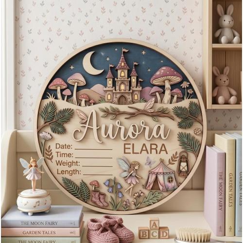 Personalized Fairy Garden Baby Name Sign, Custom Newborn Birth Stats Plaque, Fairy Garden Nursery Decor, Fairy Baby Shower Gift