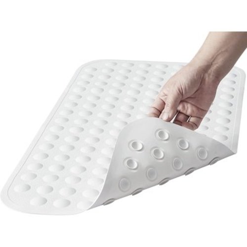 Bathtub Mat - Silicone Soft & Safe Bath Mat with Suction Cups, Anti Slip for Kids & Elderly, Machine Washable - White