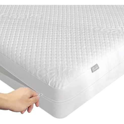 King Size Mattress Protector with Zipper - 100% Waterproof Zippered Mattress Cover - Soft & Cooling Noiseless Bed Mattress Covers - Top Removable Mattress Encasement 13-15" Deep