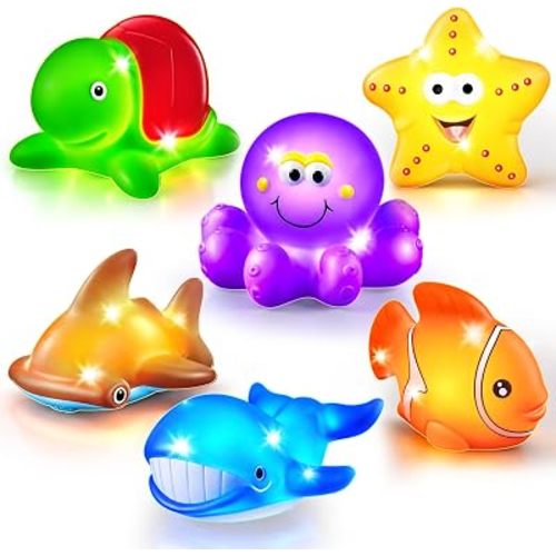 Light Up Sea Animal Bath Toys, Glow Sensory Bathtub Toys Baby Toddler Kids