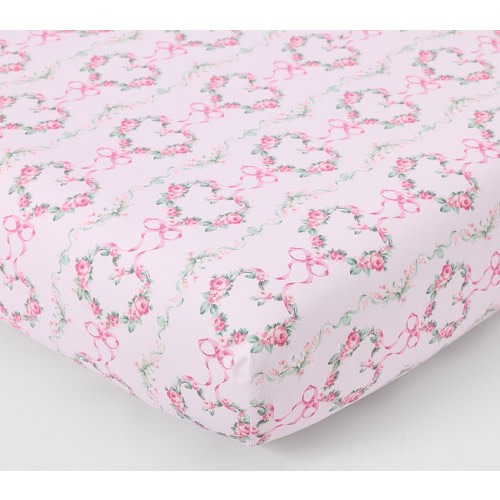 LoveShackFancy Floral Heart Organic Crib Fitted Sheet