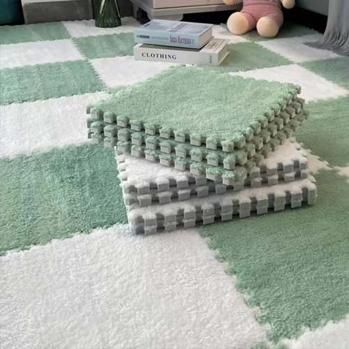 10pcs Soft Fluffy Plush Puzzle Foam Floor Mats, Interlocking Square Foam Tiles Area Rug Carpet for Living Room & Bedroom Decoration