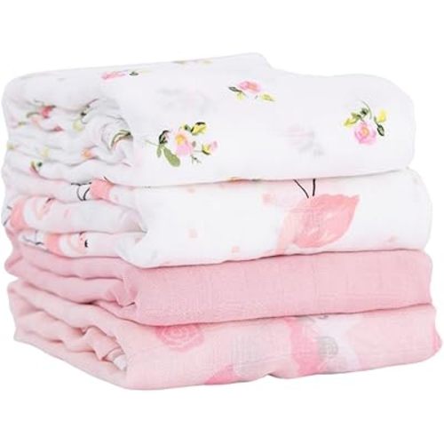 Muslin Swaddle Blankets for Baby Boys and Girls, 4-Pack Breathable and Skin-Friendly Receiving Blanket Wrap, Baby Essentials, Registry & Gift, 47 x 47 inches (Pink Dreams)