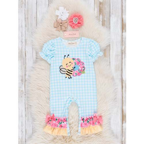 Sweet Bee Embroidered Ruffle Romper