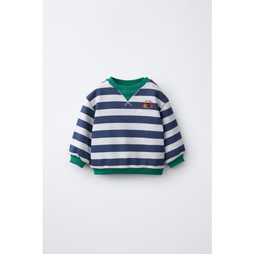 FRUIT OF THE LOOM™ CONTRAST TRIM STRIPED SWEATSHIRT - Gray / Blue | ZARA United States