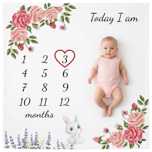 vmaisi Baby Milestone Blanket Gifts for Girl - Newborn Monthly Year Infant Growth Blankets Nursery Swaddling Blankets (Flowers, Single Printed)
