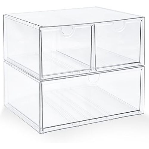 Prsildan Acrylic Organizer with 3 Drawers, Clear Stackable Storage for Baby Bottles, Craft, Jewelry & Hair Accessories, Multi-Use for Vanity, Countertop, Office Desk Organization