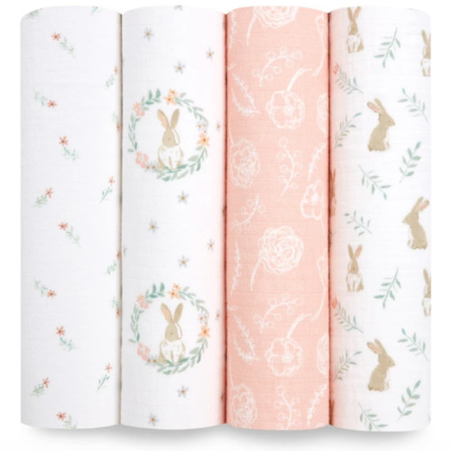 Blushing Bunnies Cotton Muslin Swaddles 4pk | aden + anais